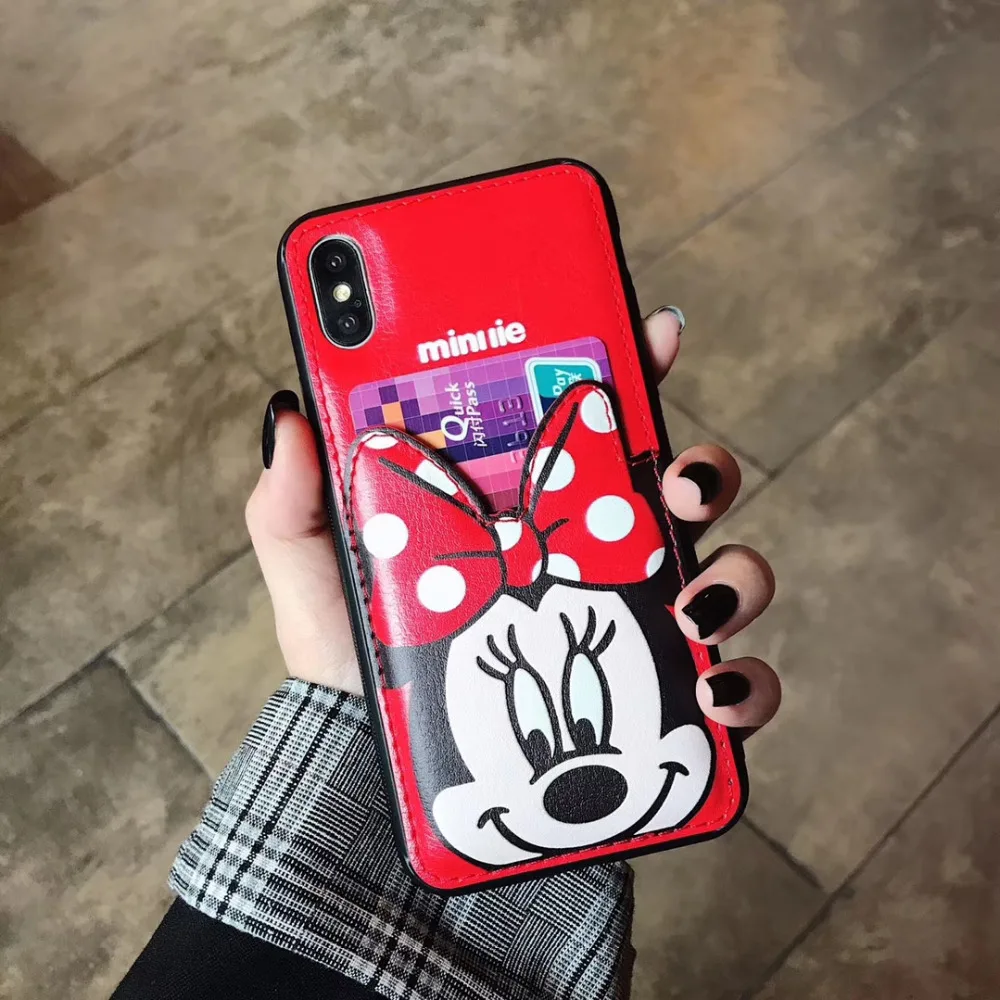 RMJ-DNA чехол для телефона с Микки и Минни Маус для iPhone X, 6, 6 S, 8, 7 Plus, мягкий чехол из искусственной кожи с мультипликационным принтом для iPhone 7, 6s, XR, XS, MAX