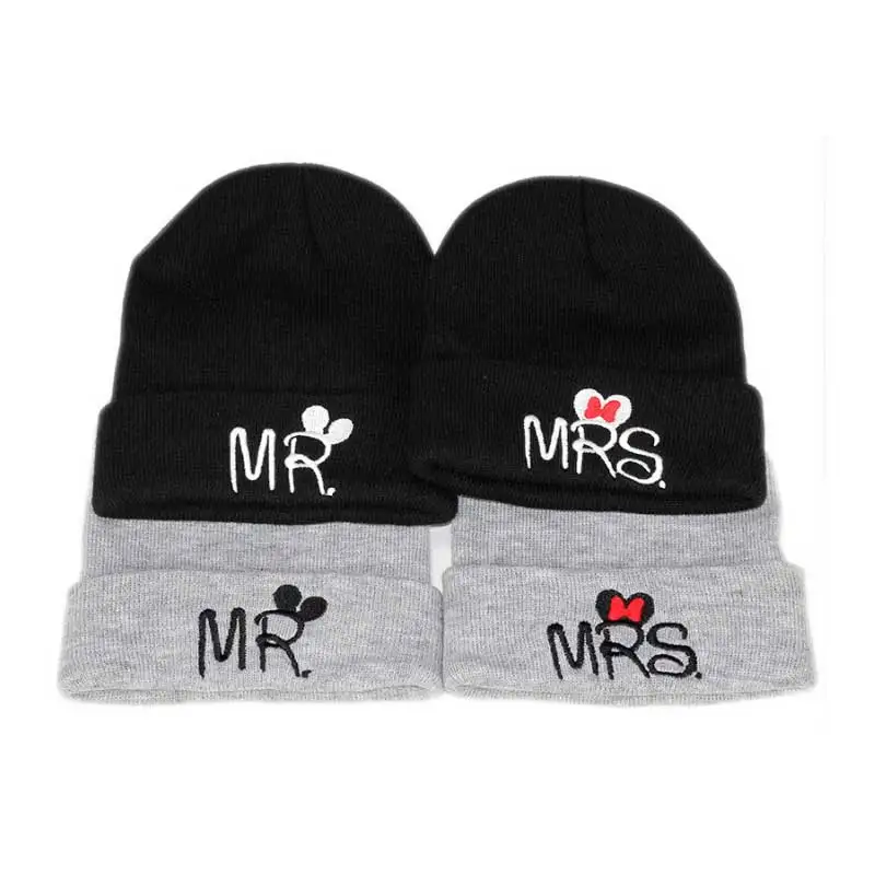 Зимние детские шапки MR/MRS с вышивкой вязаная Шапочка теплые Мягкие Шапки вязаные