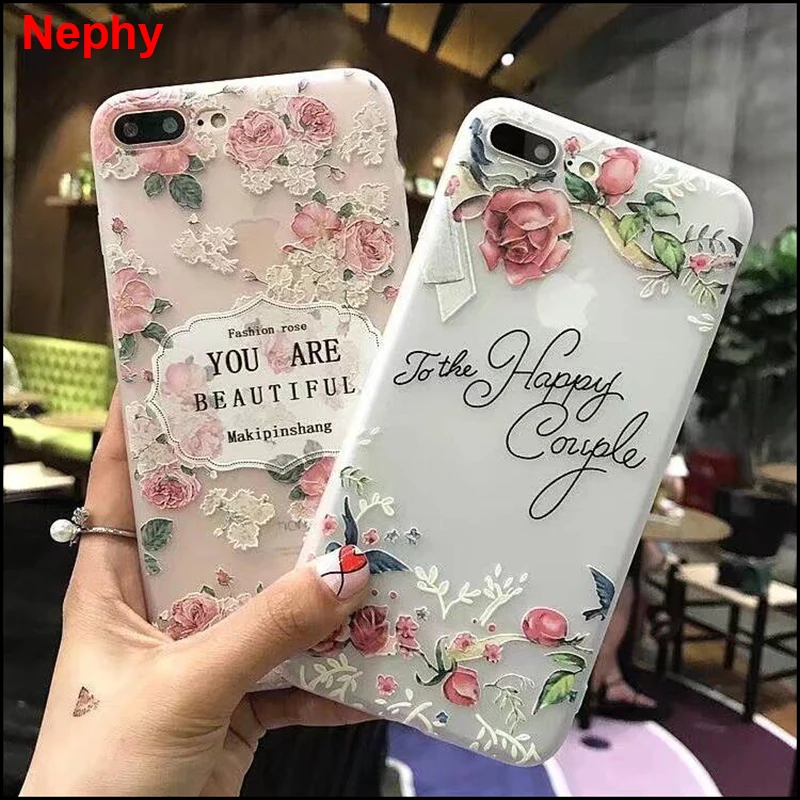 Nephy Pretty Flower Phone Case For iPhone 6 6s 7 8 Plus X 10 5 s 5s SE 6Plus 6sPlus 7Plus 8Plus Luxury Silicone Soft Back Cover |