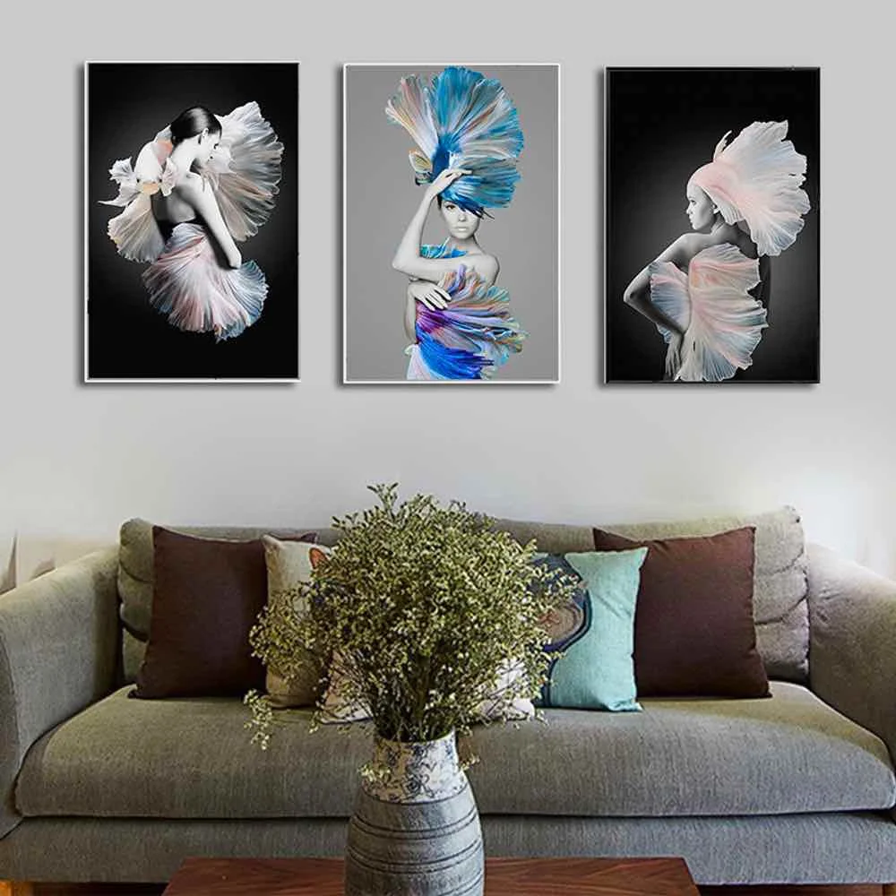 HAOCHU Dancing Girl Character For Living Room Home Decor Painting Print Poster Simple Nordic Wall Picture Canvas | Дом и сад