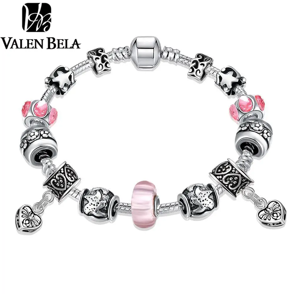Valen Bela розовый DIY Кристалл Европейский Бусины bracciali дружбы Браслеты подарок для