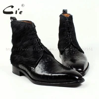 cie free shipping handmade horse hairempossed ostrich calf leather outsole buttom breathable color black men leather boots a86