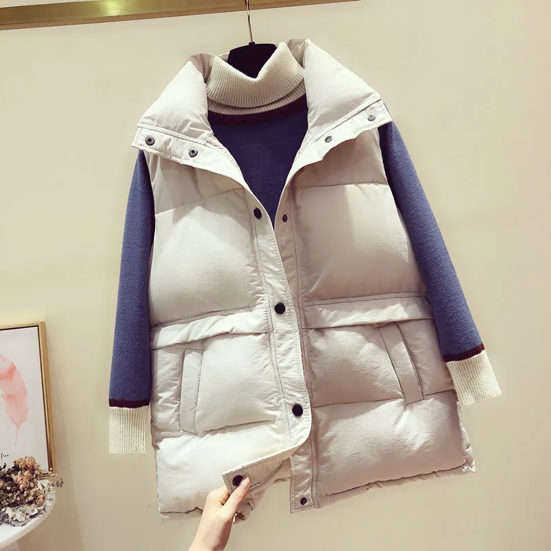 Жилет женский из пуха и хлопка однотонный свободного покроя | Женская одежда