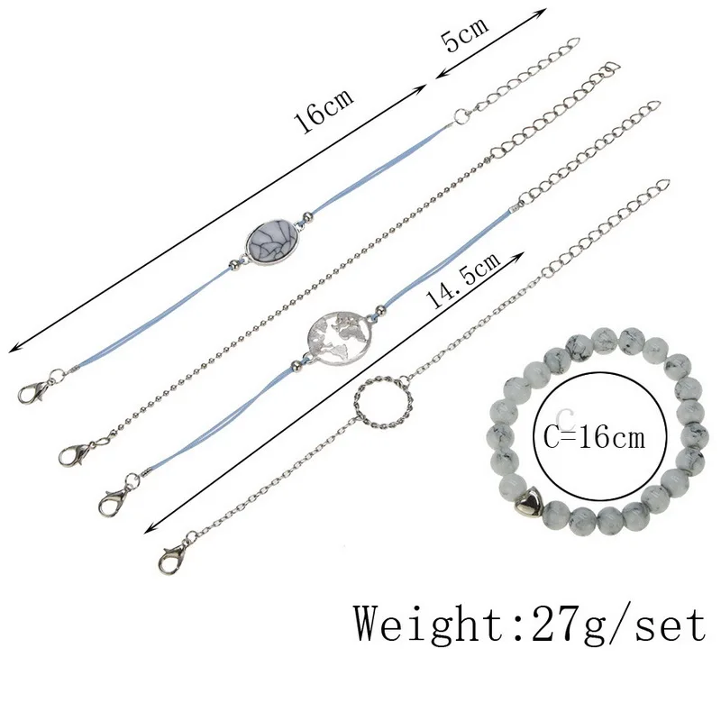 Rinhoo Retro Bracelet Sets Map Heart Love Women Bead Gem Leather Chain Set Personality Girl Beach Gift | Украшения и аксессуары