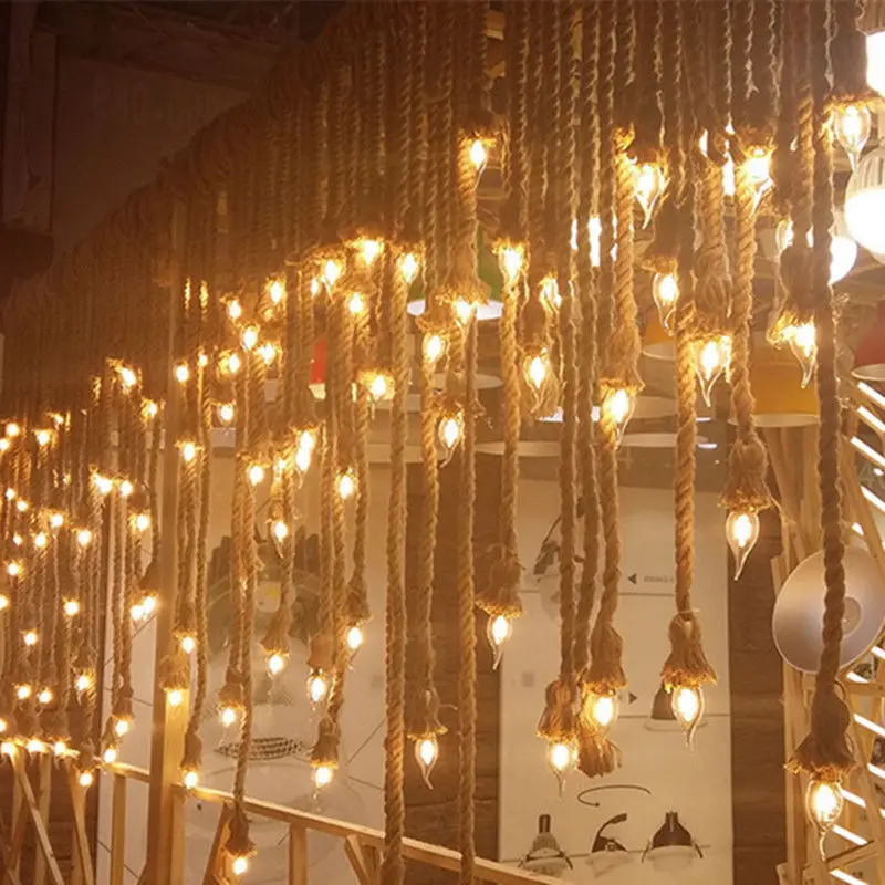 Винтажные веревочные подвесные светильники в стиле лофт лампа Эдисона