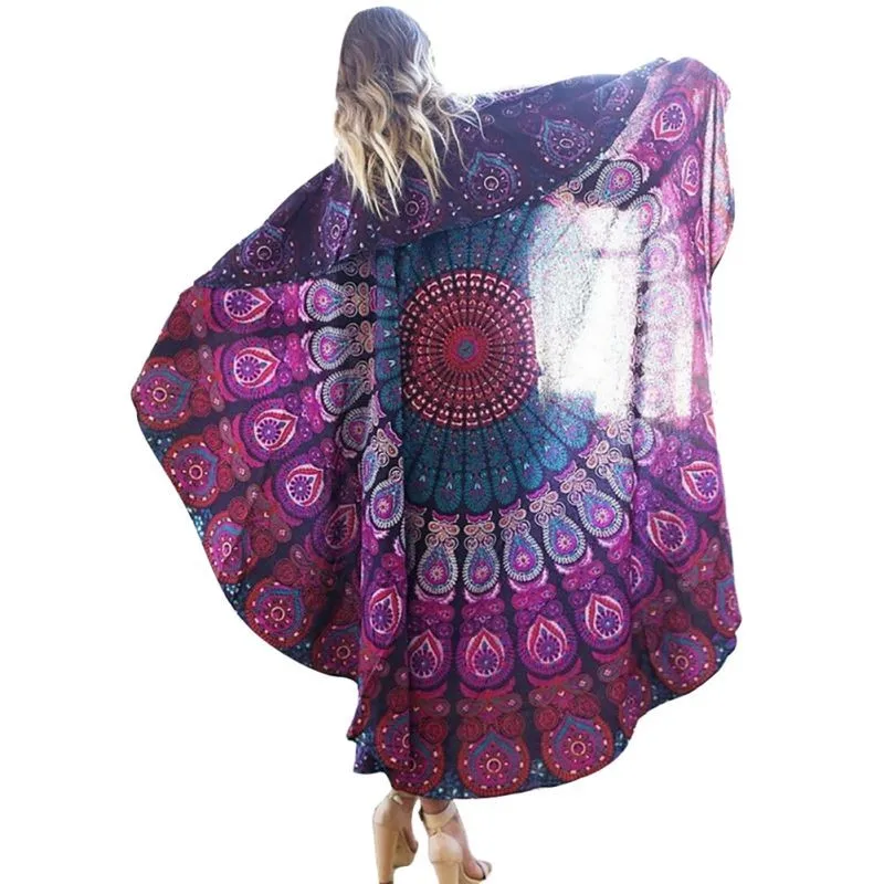 Круглый Boho пляж Мандала постельные принадлежности с рисунком павлина выход круглое пляжное полотенце из шифона пляжные Банные полотенца