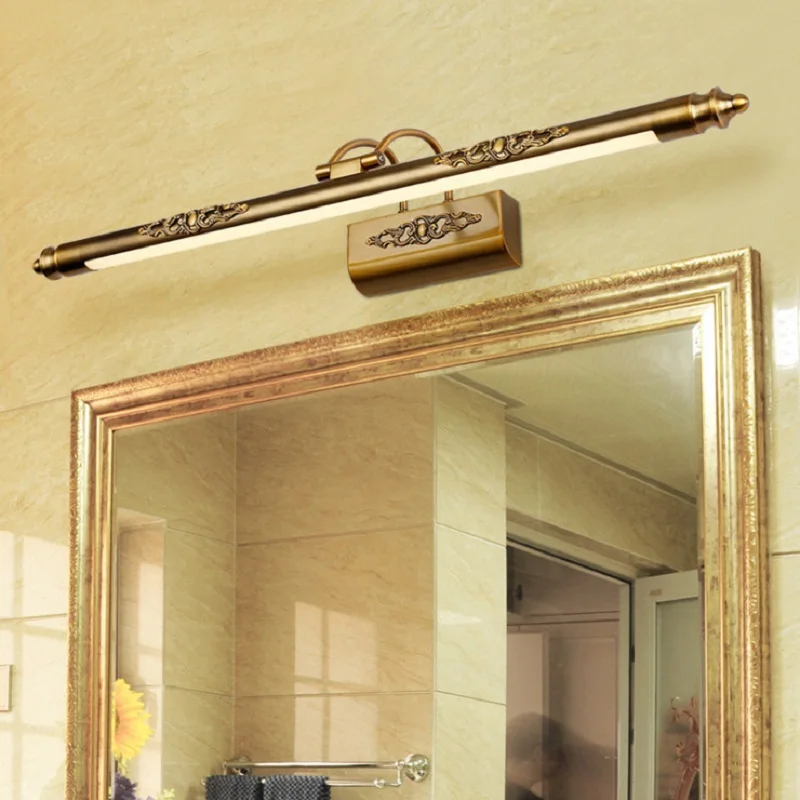 

Зеркальная Светодиодная лампа в стиле ретро, европейская Косметическая лампа для туалетного столика, настсветильник льник из бронзы с акри...