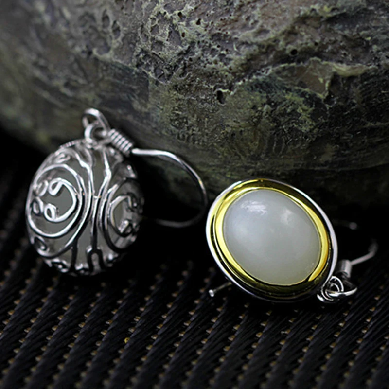 Женские серьги из серебра 100% пробы с белым нефритом | Украшения и аксессуары