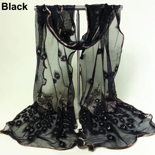 

Women Chic Peacock Flower Embroidered Lace Scarf Long Soft Shawl Stole Pashmina Retail/Wholesale 55FH