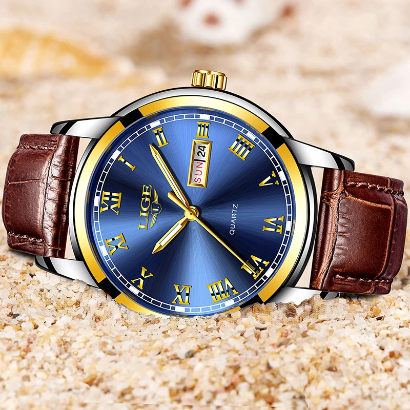 LIGE new Mens Watches Fashion Business Quartz Watch Men Leather Waterproof Clock Date Multi-Function Sport Relojes Hombre | Наручные часы