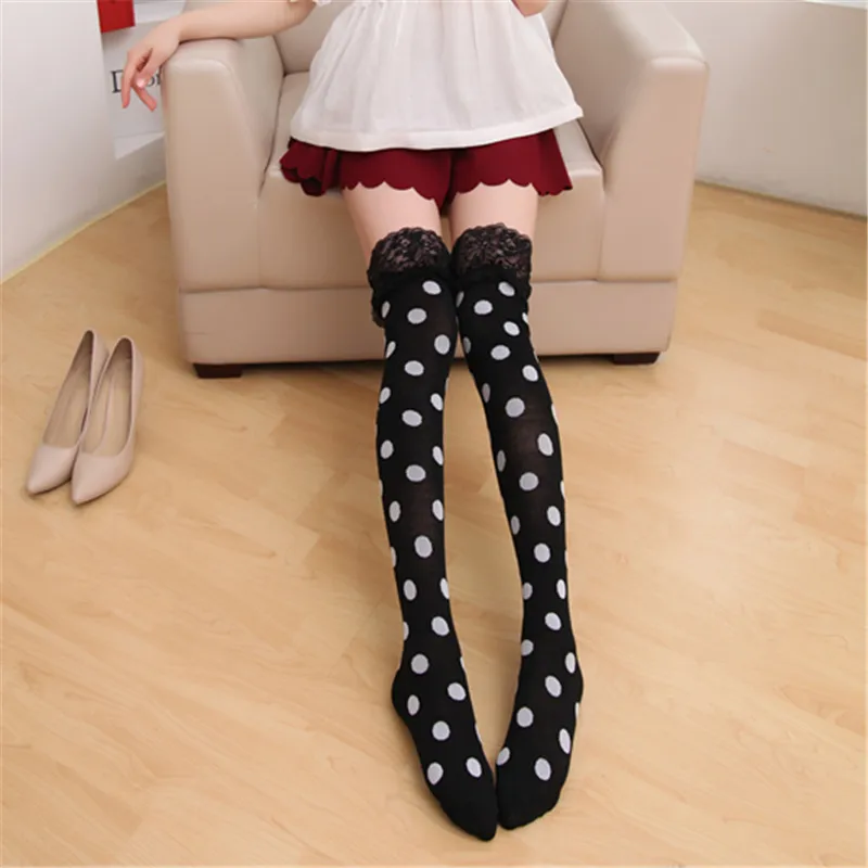 Милые женские белые носки в горошек с подвязками кружевные сексуальные тонкие