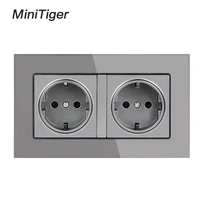 minitiger 16a double eu standard wall socket crystal glass panel power outlet grounded with child protective door grey black