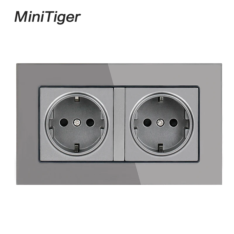 Двойная настенная розетка стандарта ЕС Minitiger 16A из хрустального стекла с защитой