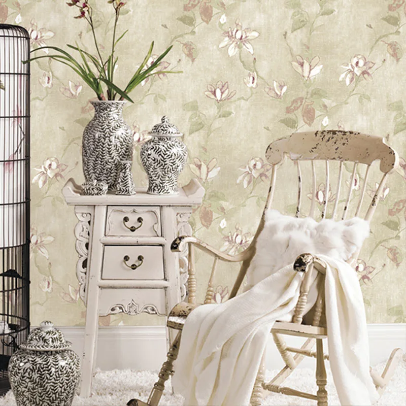

American Rustic Vine Flower Wall Papers Home Decor Vintage Wallpaper Gray Green,Beige for Living Room Bedroom Decoration Mural
