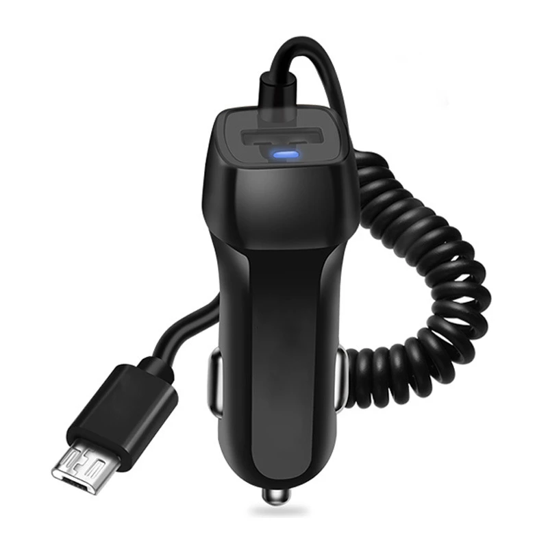 

5V/2.1A Auto Fast Charging Car Charger USB Car Charger For Android Ios Phone With Retractable Micro Type C USB Cable