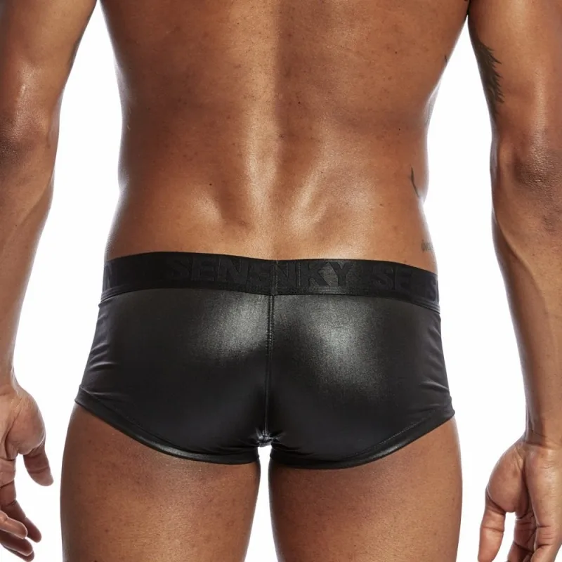 Мужские боксеры шорты искусственная кожа блестящие Cueca Masculina нижнее белье