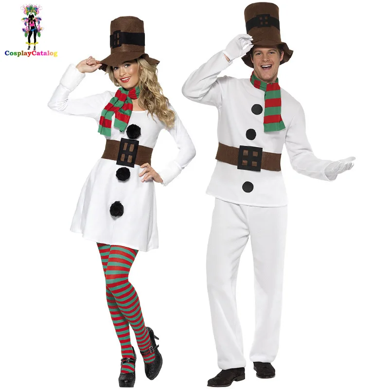 

Long Sleeve Couples Christmas Snowman White Costume Mens Let It Snow Mr.Snowman Costume Womens Mrs Snow Princess Dresses