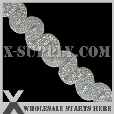 

(4cm Width) Monica Rhinestone Applique Beaded Trim for Wedding Bridal Sash