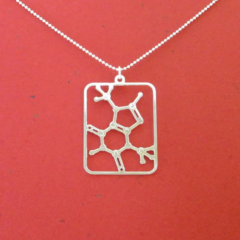 

Chocolate - Theobromine molecule necklace - chemistry necklace free ship 12pcs/lot