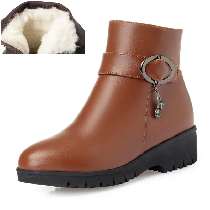 brown wool Женские ботинки; Новинка года; женские зимние ботинки из натуральной кожи; большие размеры 42, 43; теплые ботинки из толстой шерсти; женские зимние ботинки на плоской подошве для мам - Цвет: brown wool
