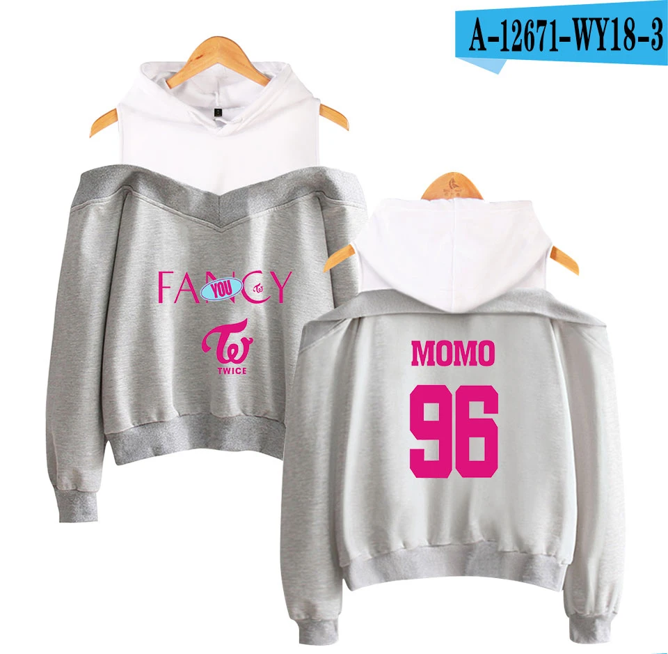 gray Twice Fancy розовые толстовки женские летние Harajuku с открытыми плечами модная толстовка, худи в Корейском стиле женская одежда Kawaii Kpop - Цвет: gray