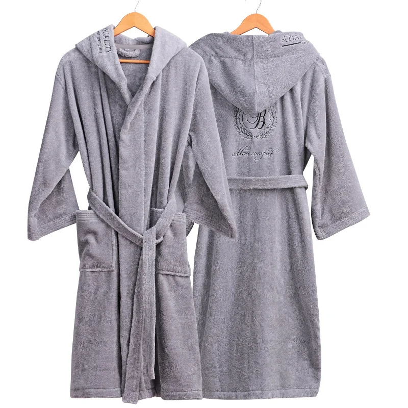 Winter Cotton Bathrobe Hooded Men's Bath Robes Gentlemen Homewear Male Sleepwear Lounges Pajamas Bathrobes Winter Autumn White