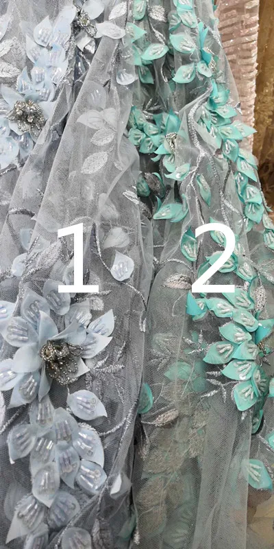 

2019 5yards/lot jin01 blue/green 3d luxury beads leaf tulle mesh lace embroidery fabric for sawing bridal wedding dress