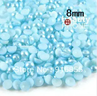 

Оптовая продажа, акция, 8 мм, 500 шт./лот, небесно-голубой цвет, полукруглый, плоская задняя часть, искусственный жемчуг для украшения своими руками