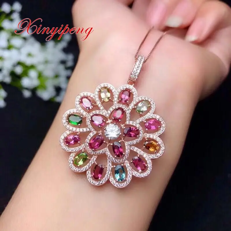 Xin yi peng 925 silver inlaid natural tourmaline pendant necklace woman fashion | Украшения и аксессуары