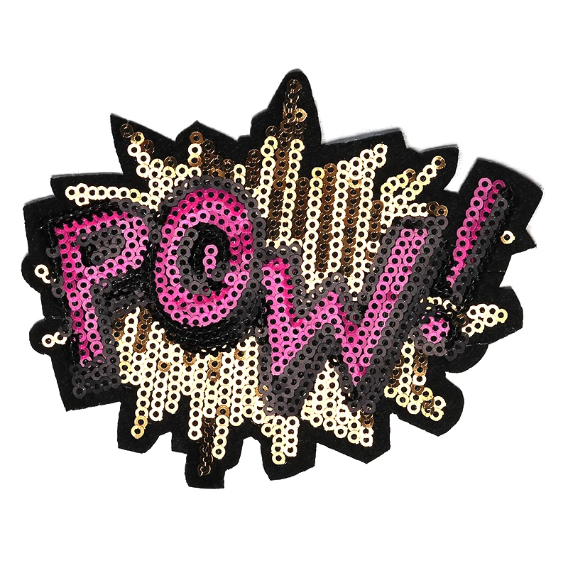 1 шт. вышитое железо на заплатках одежда с блестками аппликация Бренд Патч POW DIY