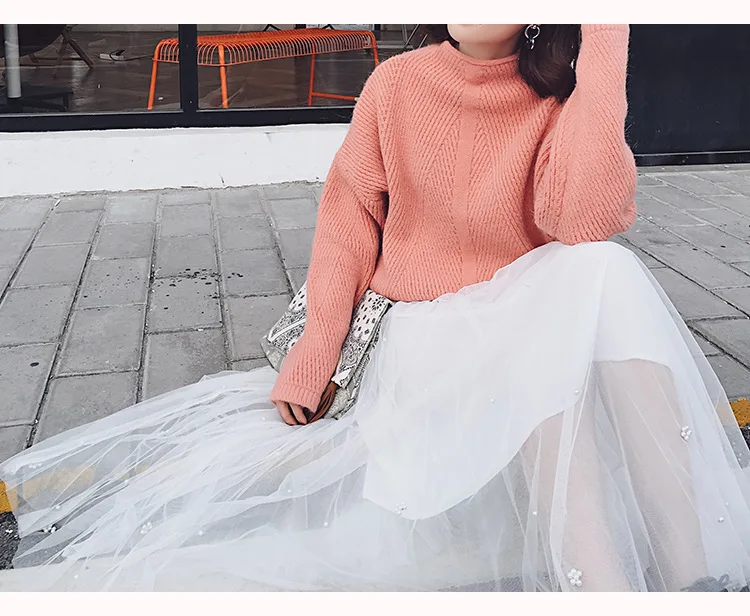 Faldas Mujer Moda корейский Бисер плиссированная юбка Высокая Талия Длинные юбки, женские Юпи Тюль Femme, Spodnica plisowana