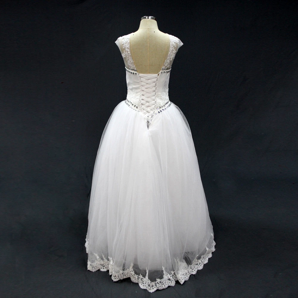 Новый Fashioned Line Свадебное Платье с Кристально О Шеи Белый Casamento Плюс Размер Тюль