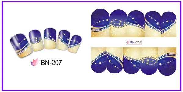 UPRETTEGO 12 упаковок/lot дизайн ногтей Красота воды Наклейка ползунок наклейки на ногти Рождественская елка свет с принтом снежинки; BN205-216