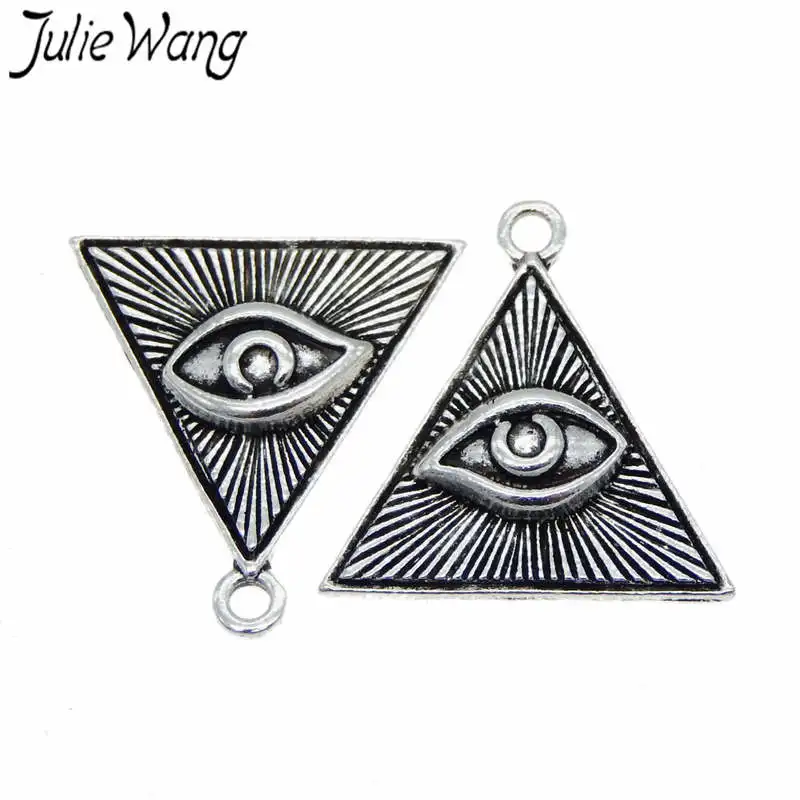 Julie Wang 10 шт. треугольные Подвески с глазами сглаза сплав античный серебряный цвет