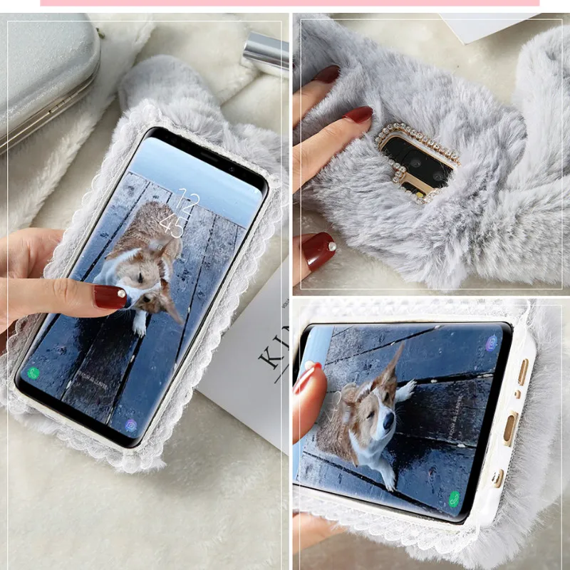 Phone Case For Samsung Galaxy A5 J5 J7 2017 J3 2016 Warm Christmas Rabbit Fur S8 S9 S7 S6 Note 9 8 |