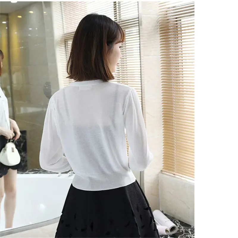 Solid Color Knit Cardigan Women Short Outside Shawl Sunscreen Summer Thin Top V-neck Seven Point Sleeve Shirt Coat f454 |