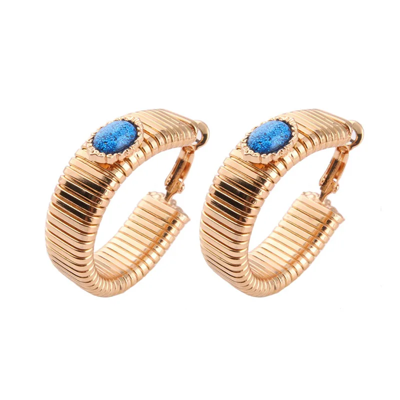 Серьги кольца NeeFu WoFu серьги пружины большие металлические в стиле ретро с камнем