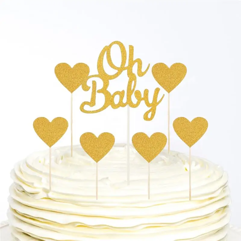 7 шт. торт Топпер блеск Oh Baby Love Сердце Форма Украшения для кексов пики капкейков