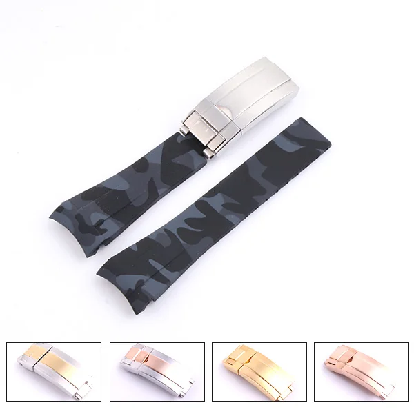 camou gray 20mm Камуфляжный, силиконовый ремешок для мужских часов, аксессуары для подводных лодок, водонепроницаемый 20 мм резиновый ремешок для часов с пряжкой, diver oyster - Цвет ремешка: camou gray 20mm