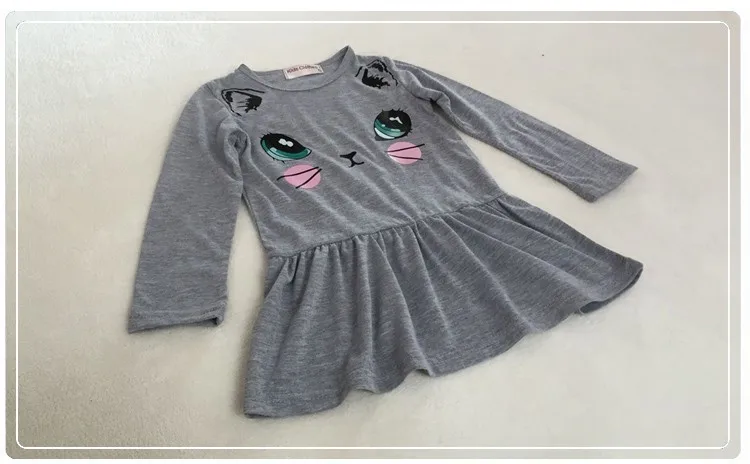 2 3 4 5 6 7 8 Years Girls Dresses Full Sleeved Children Dress Grey Cat Baby Clothes Outerwear Girl Blouses Sweatshirts Top | Детская