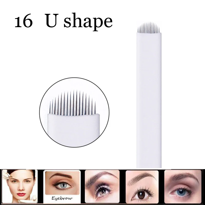50 шт 16 Pin U Microblading иглы штифтов татуировки изогнутые для мерманентного макияжа