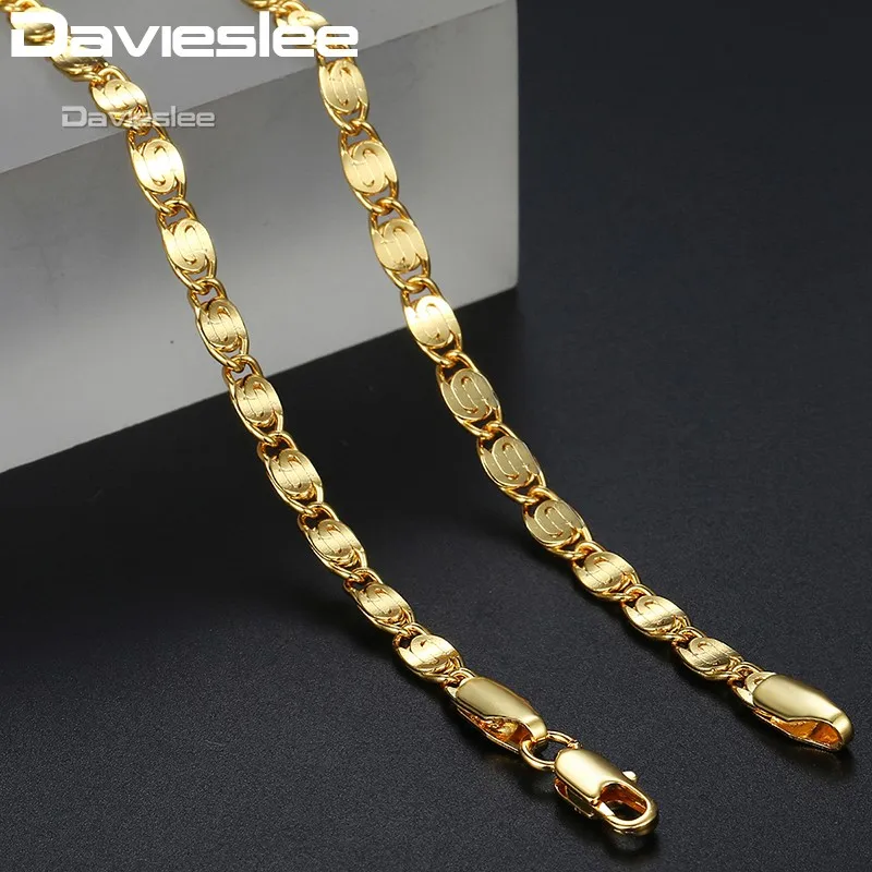 

Davieslee Necklace For Women Men Boys Girls 4mm Snail Chain Yellow Gold Filled Women's Necklace Lobster Clasp DGN418