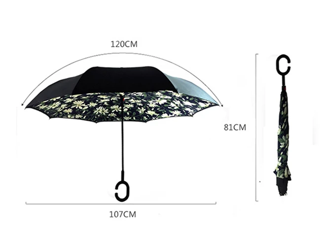 Car Necessary Creative Pretty Windproof Reverse Folding Double Layer Inverted Sturdy Umbrella Distinctive C-Hook Hands-free | Автомобили и