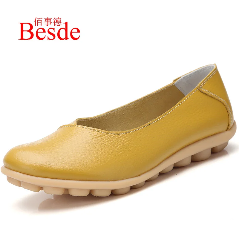 Plus size 11/12 ladies slip on loafers shoes woman trendy summer female flats white genuine leather shoes - Цвет: Yellow