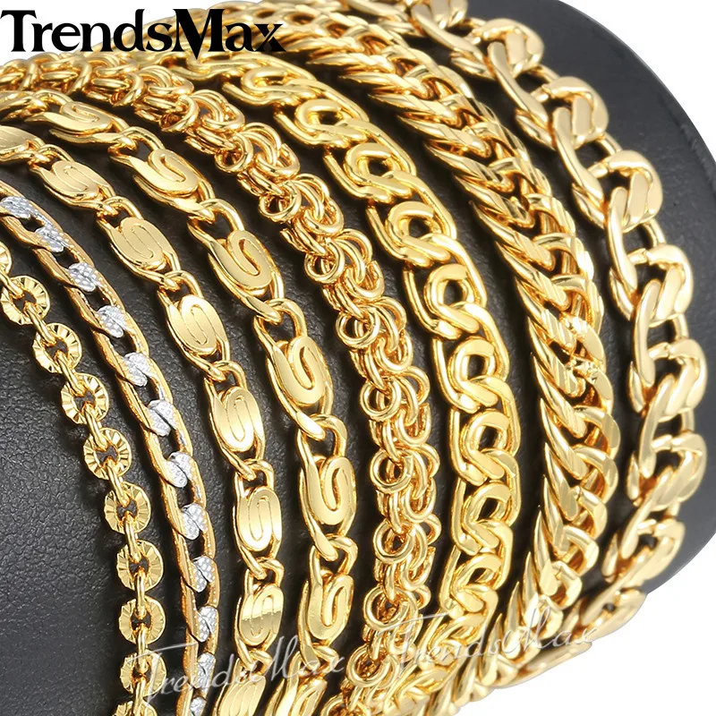 Trendsmax, золотые браслеты для женщин и мужчин, улитка, Роло, пшеничная коробка, витые звенья, цепи, браслеты,, Настраиваемые ювелирные изделия, 7-9 дюймов, GBB2