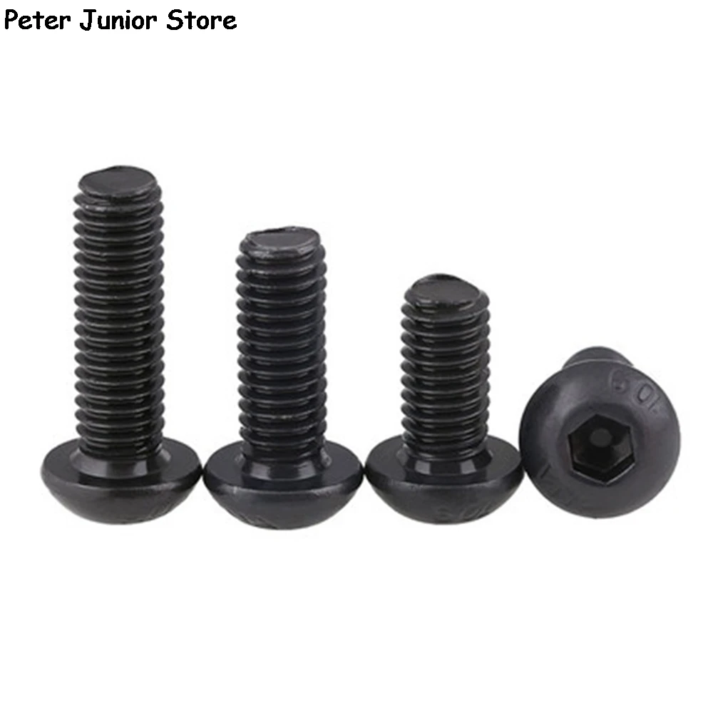 50Pcs M5 *8/10/12mm/16mm/20mm Hex Socket Round Head Cap Black Screw Alloy Steel Screws Furniture Fastener Bolt GMN | Обустройство