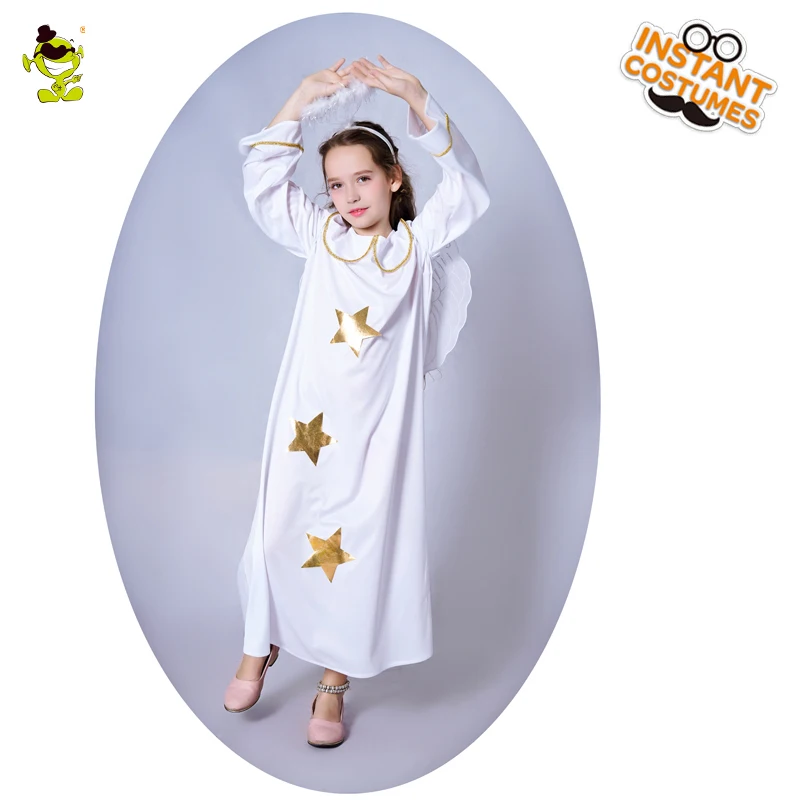 Beautiful Angle Costumes with Halo and Wings Kids Cosplay Dresses Star Print for Girls Purim Holiday | Тематическая одежда и