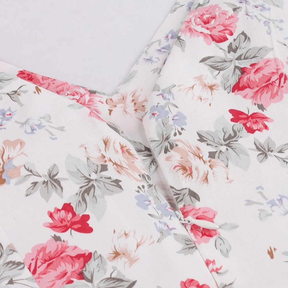 Ретро Лидер продаж Винтаж платье Для женщин Vestidos Цветочный принт Винтаж вечерние платье без рукавов и с v-образным вырезом в стиле пин-ап летнее платье с карманами