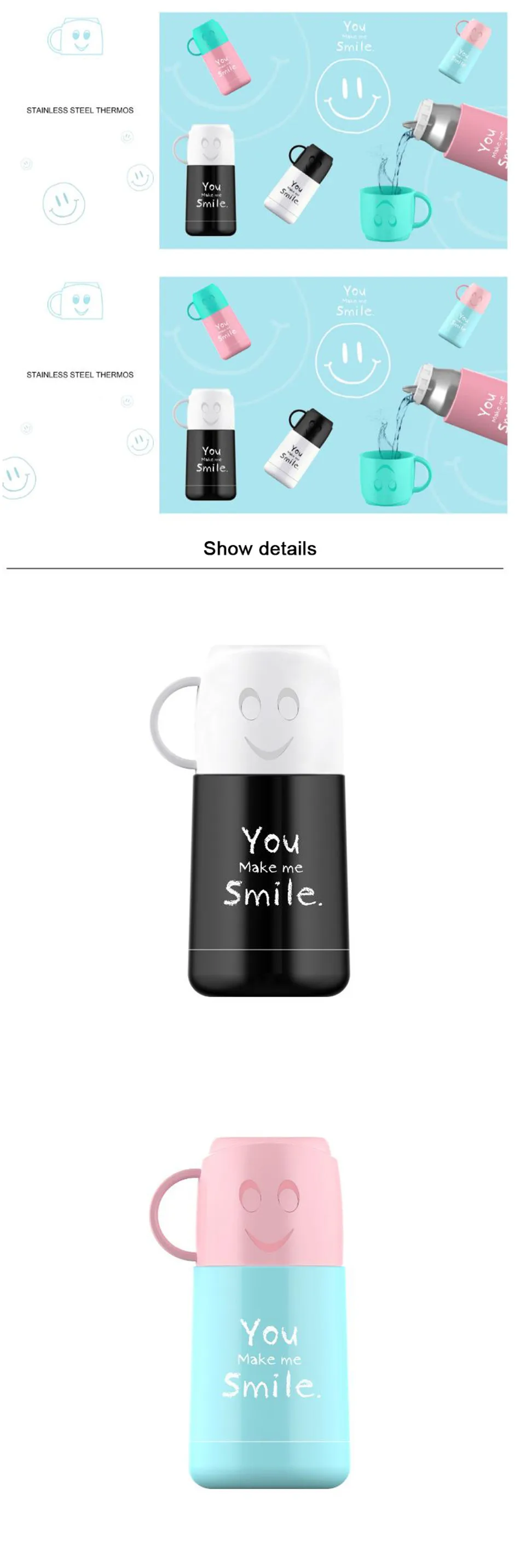 Smile термос из нержавеющей стали чашки кофейная кружка чашка вакуумная колба термобутылка для воды чай школьный офис портативный Термочашка 300 мл