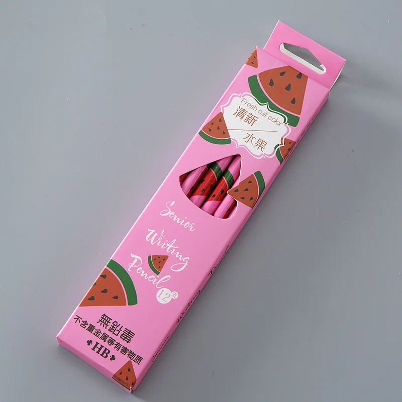 Watermelon 12 шт./кор. Творческий свежие фрукты карандаш с верхней частью ластика для школьников HB черный карандаши Дети Канцелярский подарок расходные материалы - Цвет: Watermelon